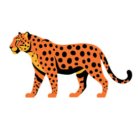 Vector drawing of wild feline with body full of black spots.