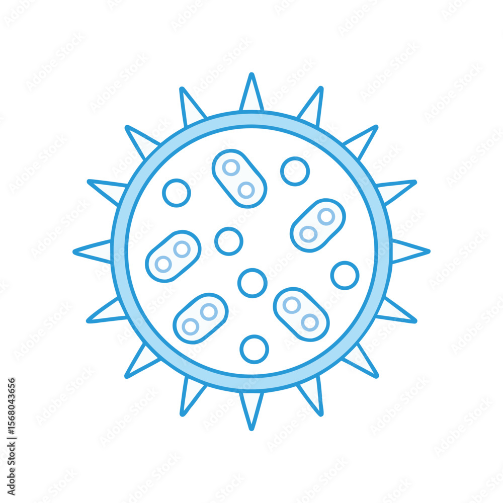 Poster blue virus microbe with spikes and internal structures bacteria cell