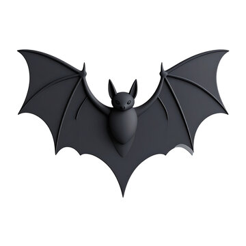 Dark Gray Bat Silhouette with Rounded Wings and Stylized Body 3D Rendering on Transparent Backdrop