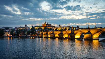 Majestic View of Charles Bridge and Prague Castle at Night