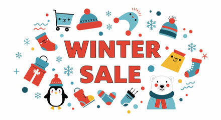 Fototapeta premium Captivating Winter Sale Illustration with adorable winter elements and snowflakes. 