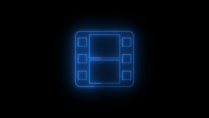 Glowing Blue Film Reel Icon on Black Background filmstrip
