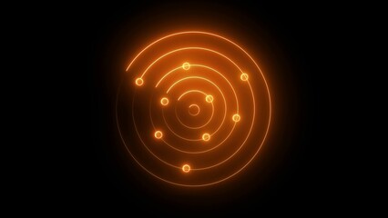 Glowing Orange Concentric Circles with Small Circular Dots on Black Background