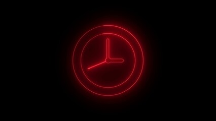Red Neon Clock Silhouette on Black Background time