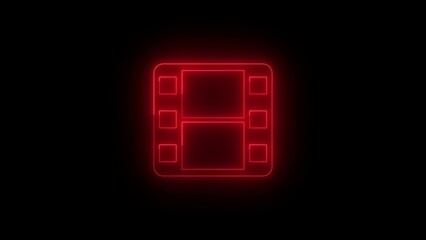 Red Neon Film Reel Icon on Black Background movie cinema