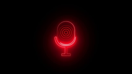 Red Neon Microphone Icon on Black Background glowing