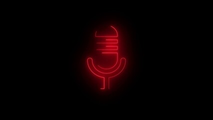 Red Neon Microphone Silhouette Against Black Background