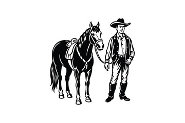 Fototapeta premium Cowboy and Horse Silhouette Illustration