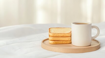 Freshly Brewed Coffee and Toast on a Wooden Tray in a Cozy Morning Setting