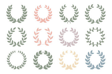 Soft pastel laurel wreath collection, elegant victory symbol, award and achievement icon, decorative vector, classic design