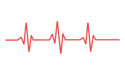 Red Heartbeat Pulse Line on White, Health Concept Flat Design Heart Rate