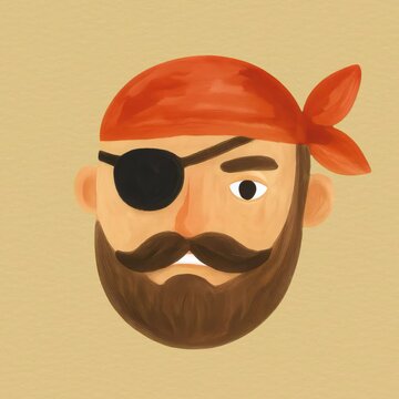 Cartoon pirate face illustration animation isolated asset, transparent 4K video, alpha channel, ProRes 4444