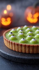 Matcha Green Halloween Pie with Eyeball Candy & Slime Glaze