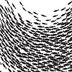 Swirling School of Fish in Monochrome