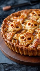 Skull-Topped Rustic Apple Halloween Pie with Cinnamon-Glazed Crust