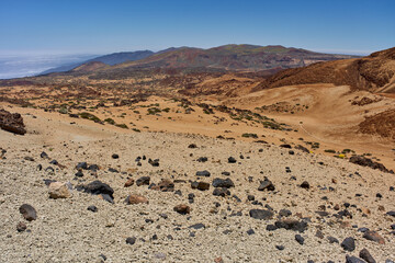 Arid slope above volcanic caldera