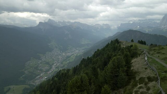 A Serene Valley in the Dolomites viewed from a drone 