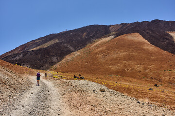 Woman shooting landscapes on Pico del Teide