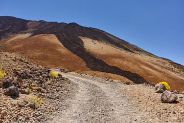 Trail approaching lava slope on Teide
