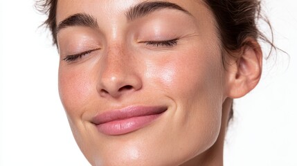 Obraz premium Natural Beauty Close-Up of Smiling Woman with Fresh Skin Glow