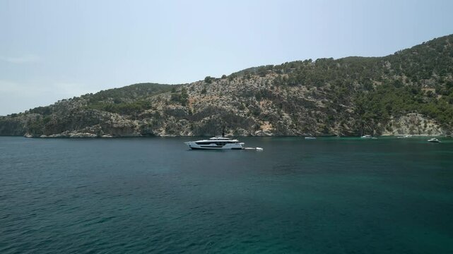 A Luxury yacht anchored in a bay in Mallorca
