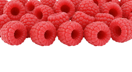 A vibrant cluster of fresh raspberries fills the frame against a sleek, black backdrop space.