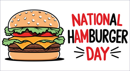 National Hamburger Day Cartoon Illustration Delicious Burger Celebration Vector Graphic