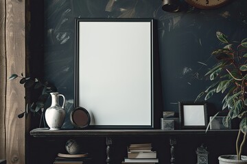 Clear Pixel Image of Dark Modern Picture Frame on a Shelf