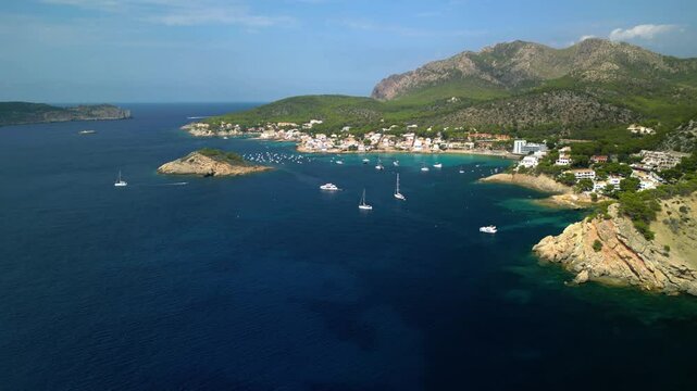 Boats anchored in a beautiful bay in the Mediterranean
