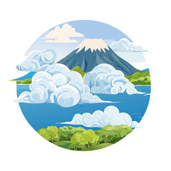 Serene Landscape with Mountain, Clouds and Trees