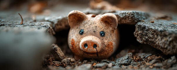 Obraz premium financial trouble debt struggle concept. Broken piggy bank symbolizes financial struggle or savings issues.
