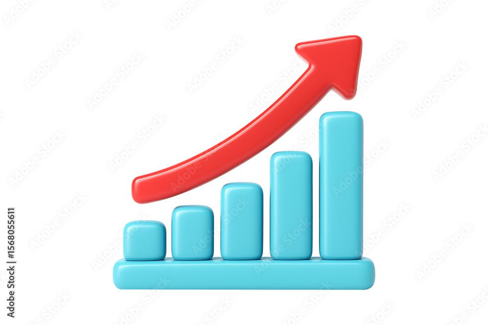 Poster 3d rising trend graph with upward arrow isolated on a transparent background