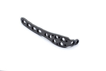 An Olecranon Plate isolated on the white background. Olecranon plate is used to fix a fractured elbow joint.