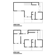 Black and White floor plan of a modern unfurnished house for your design. Suburban house vector blueprint. Architectural background.