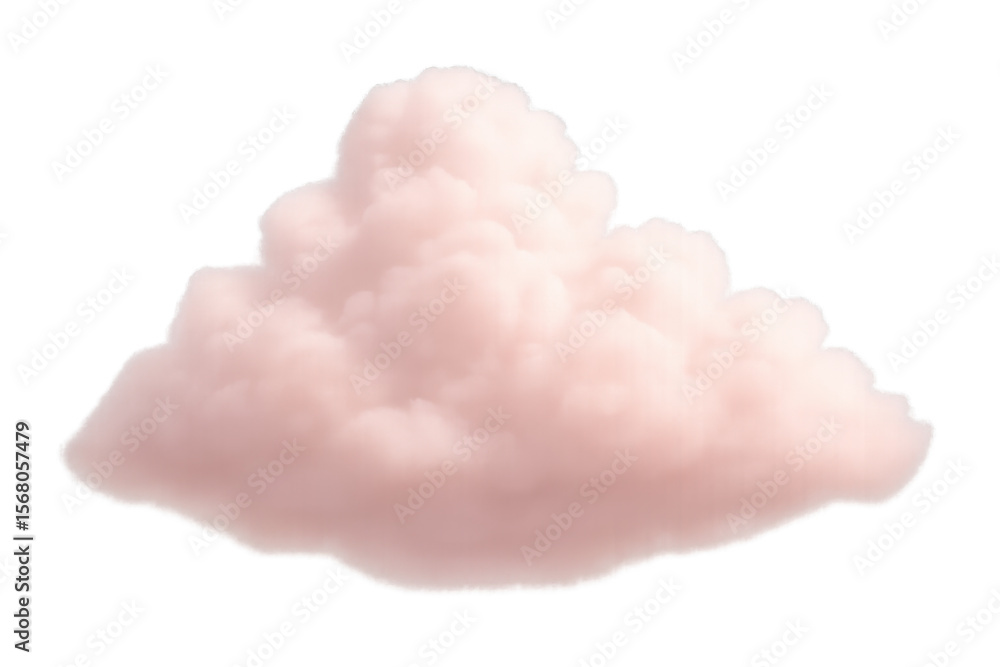 Poster soft pink cloud floating gently, isolated on a transparent background, perfect for adding a touch of