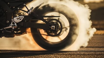 Motorcycle Burnout Action on Asphalt - Powered by Adobe