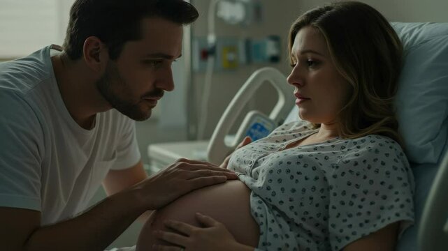 Expecting couple anticipate the arrival of their baby in a hospital room, a moment of love and