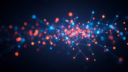 Abstract data visualization with glowing nodes in dark space, representing digital connectivity.
