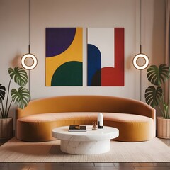 Living room with artworks on the wall