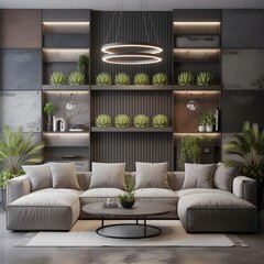 Living room with artworks on the wall