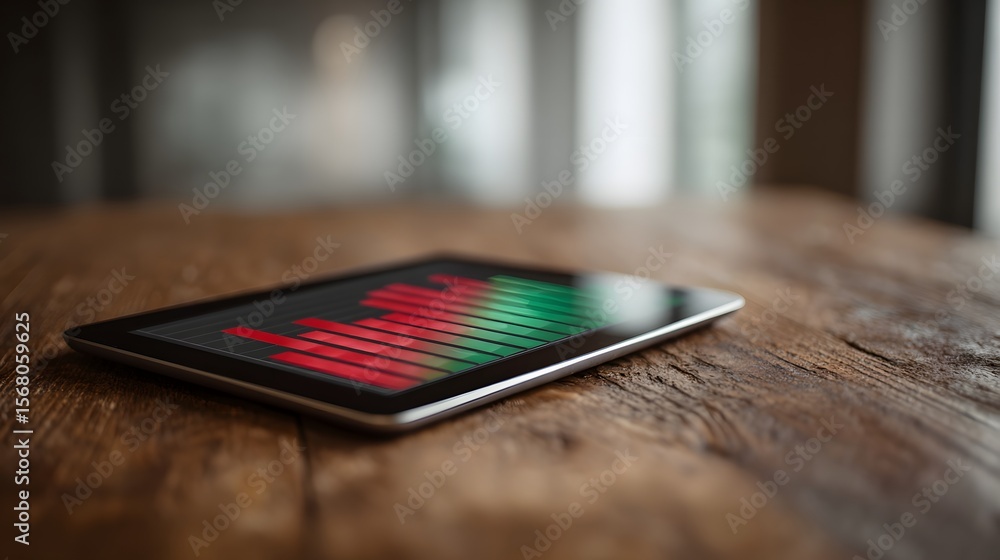 Aufkleber tablet displaying dynamic data visualization on a wooden office desk