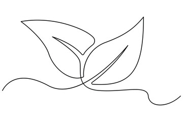 Continuous line drawing of a leaf in minimal single line vector style for nature and eco designs
