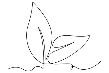 Continuous line drawing of a leaf in minimal single line vector style for nature and eco designs
