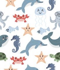 Sea world pattern on white background.