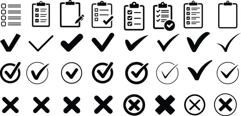 Checklist Vector Icons & Clipboard Symbols for Task Management. Task List & Form Icon. checkmark, cross icon. Clipboard & Tick Mark Vector Icon