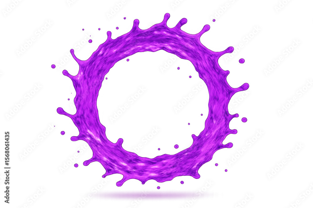 Poster vivid purple liquid forming a dynamic circle, creating a splash effect on a transparent background, 