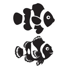 Silhouettes of Various Fish Species in Black and White