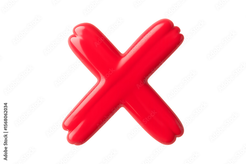 Poster warning and error sign with 3d red x isolated on a transparent background