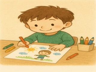 お絵描きをする男の子