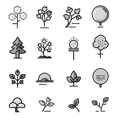 植物と樹木のラインアイコンセット｜Plant and Tree Line Icon Set